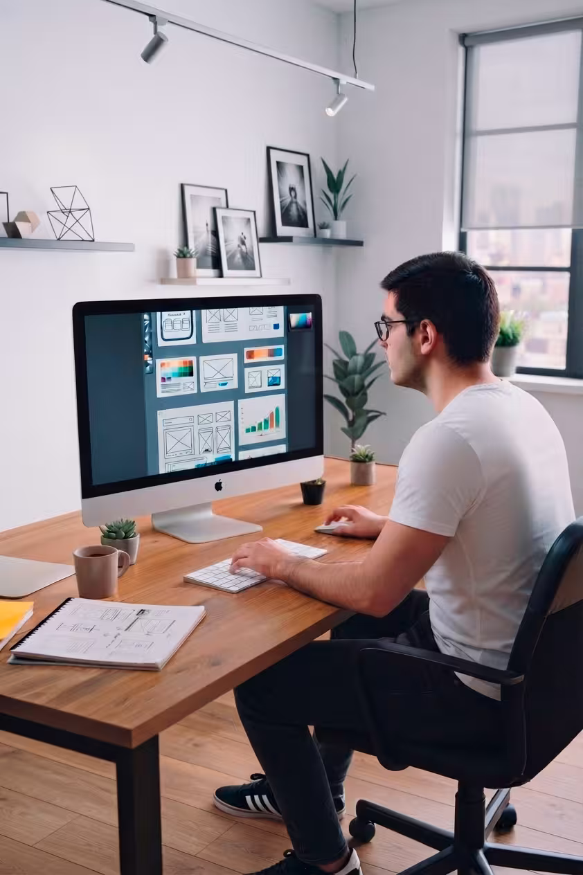 Bruno a trabalhar num projeto de design e desenvolvimento Web