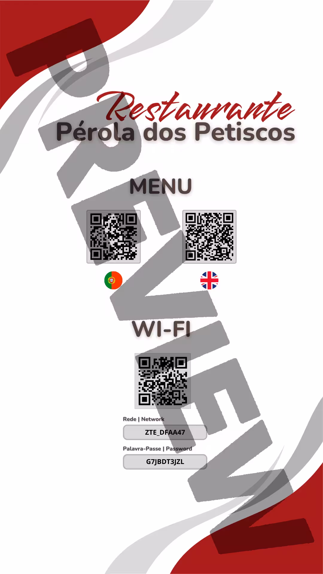 Informação de Mesa do Restaurante Pérola dos Petiscos